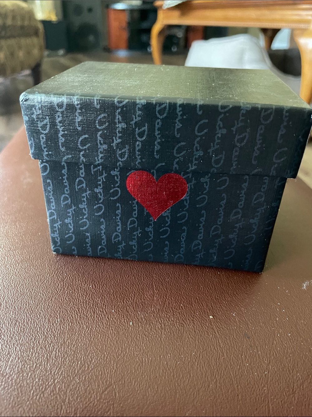 Black Gift Box with Red Heart - Decorative Home Holiday Box
